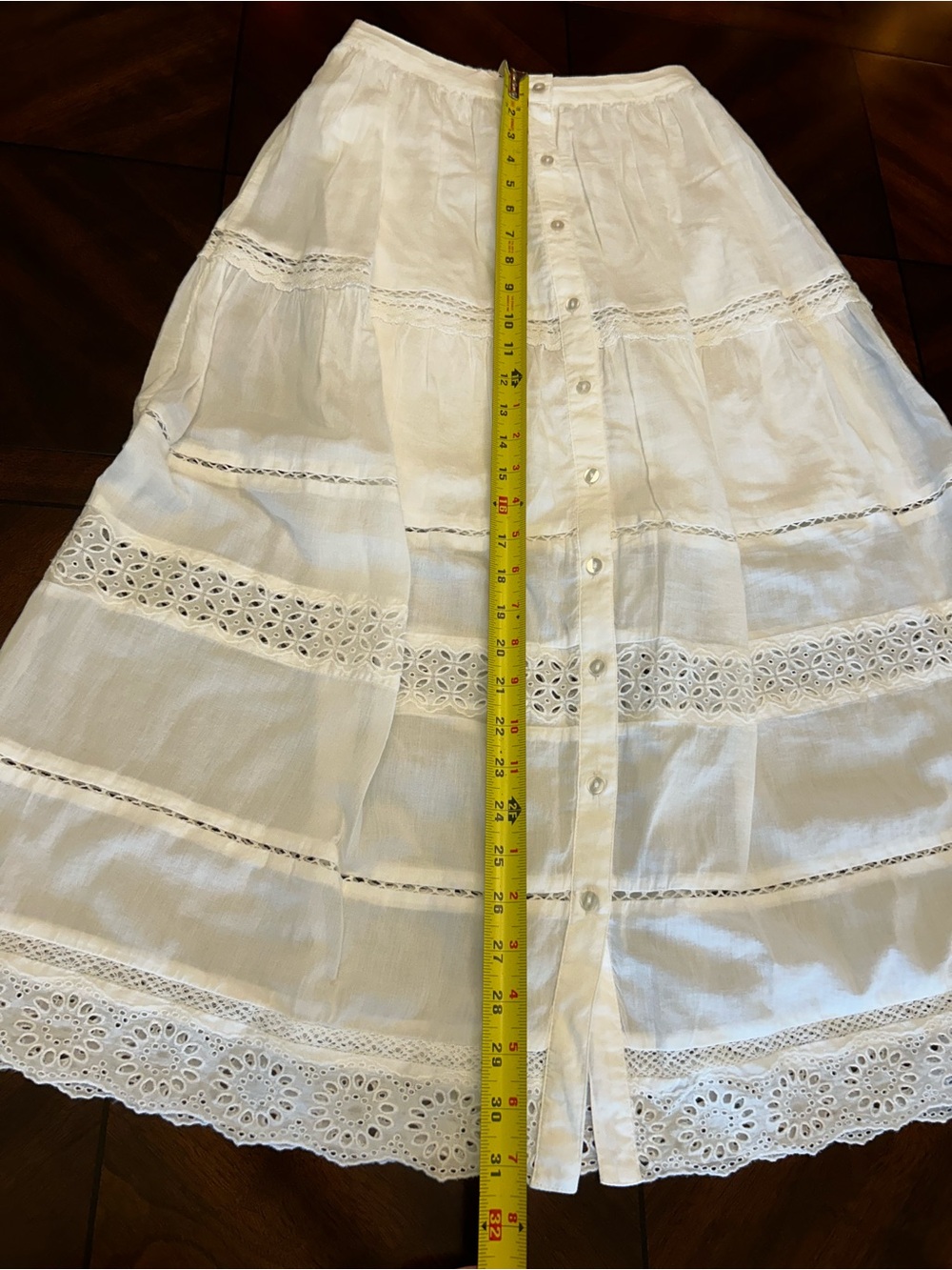 GAP White Button-Front Maxi Skirt with Lace Panels - Picture 7 of 7
